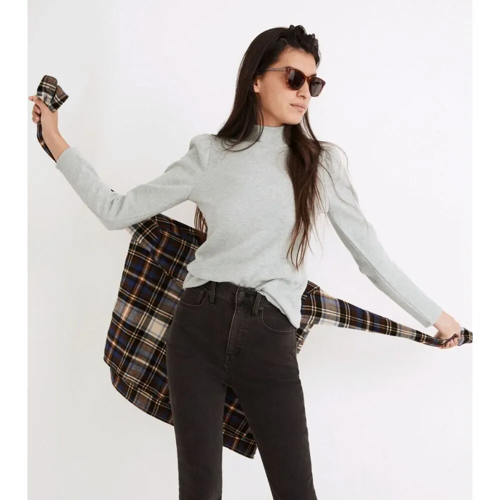 MADEWELL (Re)Sourced‎ Mockneck Puff Sleeve Top Sage Medium